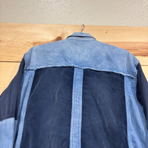 We the Free Palisades Patchwork Button Down Shirt Womens Medium Blue Oversized - Picture 9 of 10